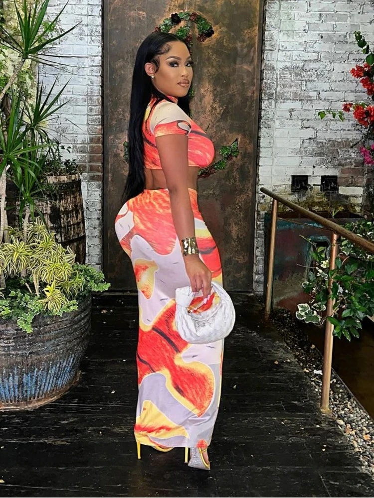 Fall Sexy Printing Crop Tee 2pc Skirts Sets - Image 5