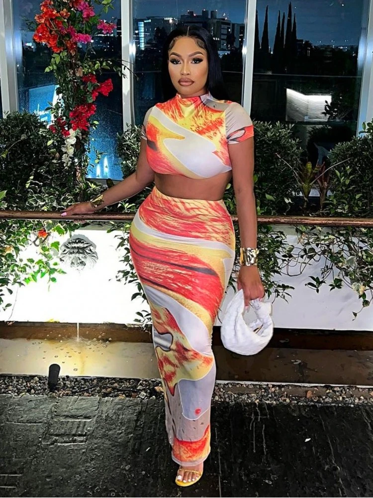 Fall Sexy Printing Crop Tee 2pc Skirts Sets - Image 6