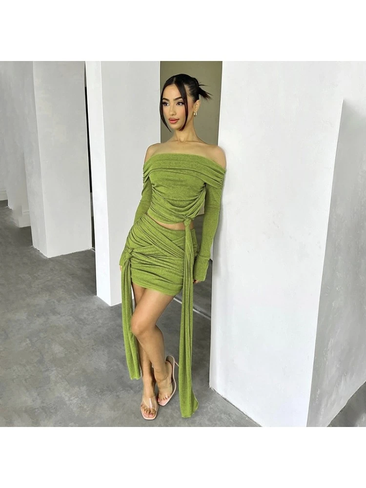 Backless Knot/Twist Front Bandage Slim Casual Skirt Sets