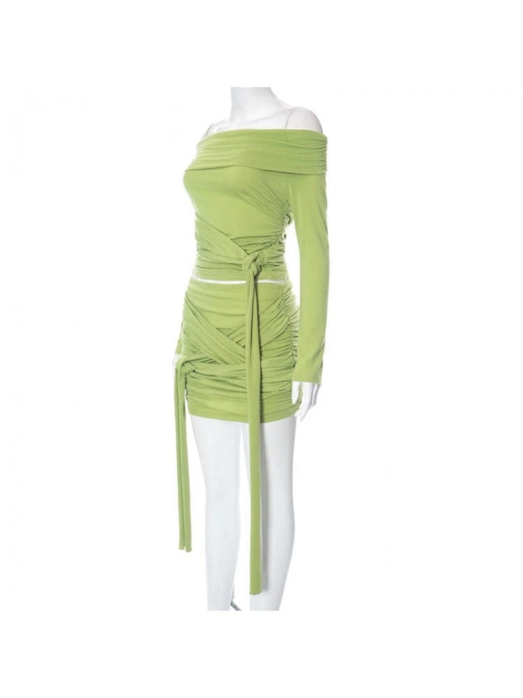 Backless Knot/Twist Front Bandage Slim Casual Skirt Sets - Image 3