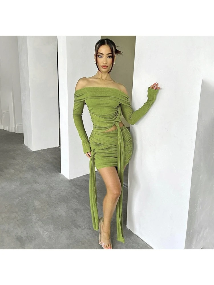 Backless Knot/Twist Front Bandage Slim Casual Skirt Sets - Image 8