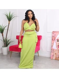 Sexy Strapless Crop Cargo Skirts Sets