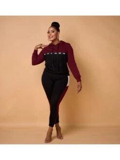 Colorblock Hooded Fitted Pants Sets