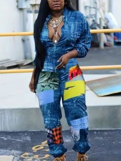 Colorblock Mid-rise Fitted Plus Size Jumpsuits