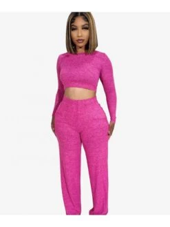 Solid Color High-waisted Fitted Pants Sets