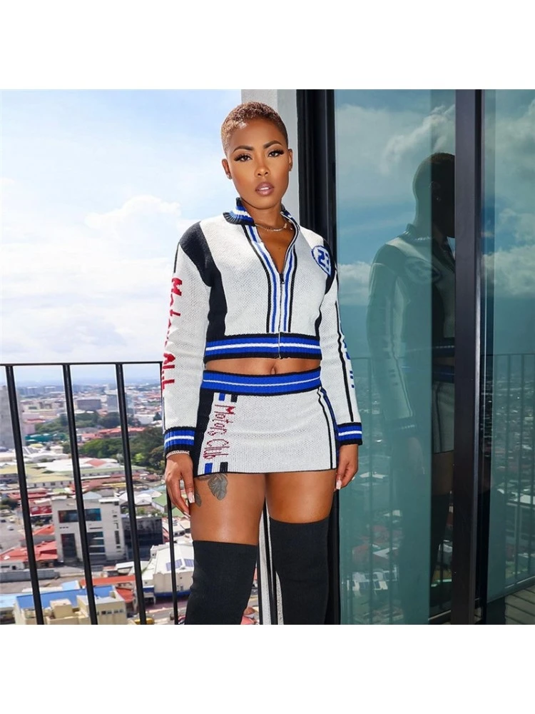 Embroidery Knitting Colorblock Skirt Set - Image 3