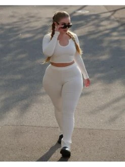 Solid Color Rib High-waisted Pants Sets