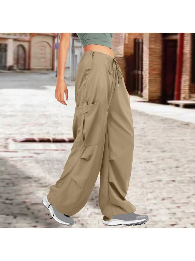 Mid-rise Loose Solid Lace Up Pants - Image 2