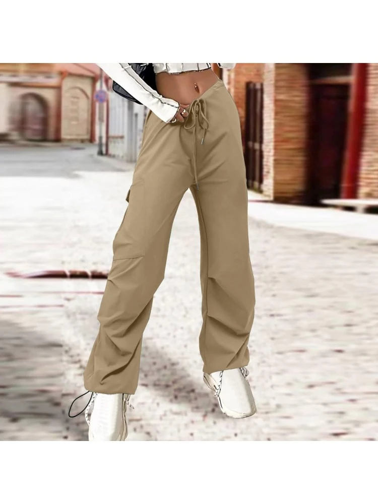 Mid-rise Loose Solid Lace Up Pants - Image 3
