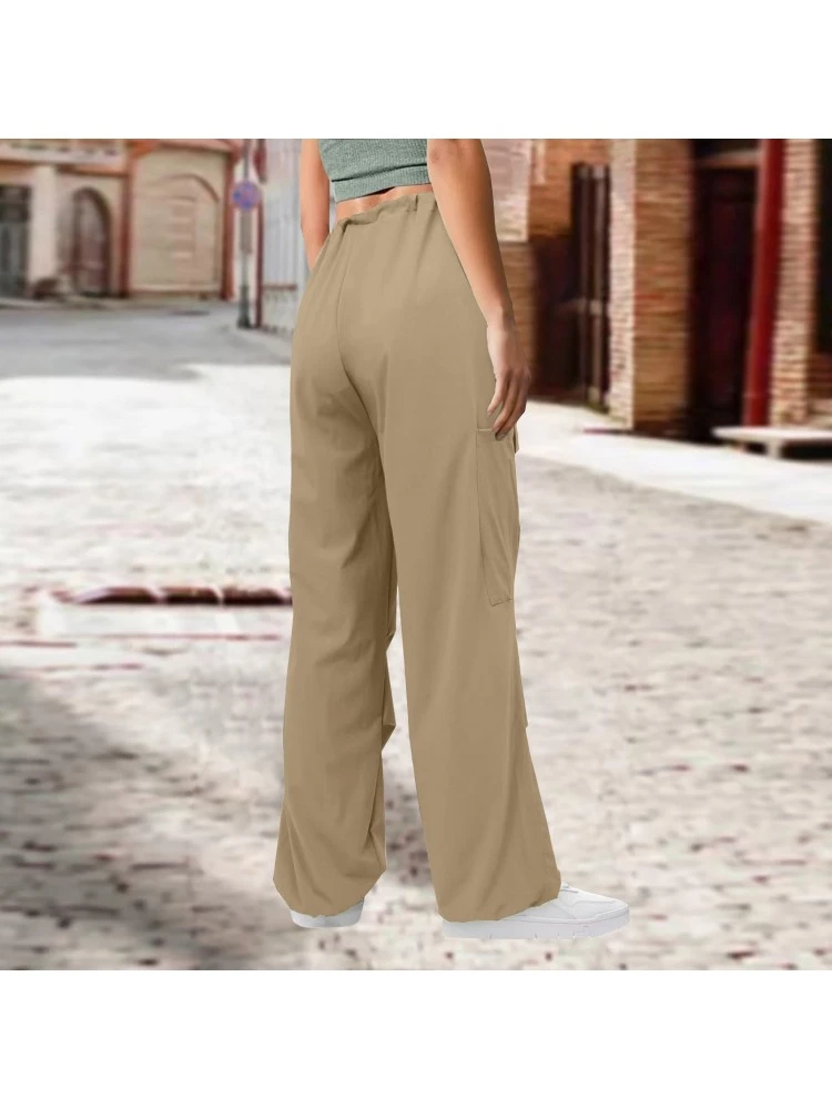 Mid-rise Loose Solid Lace Up Pants - Image 4