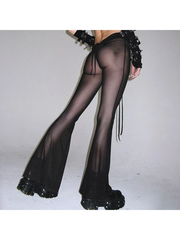 See Through Gauze Flared Pants