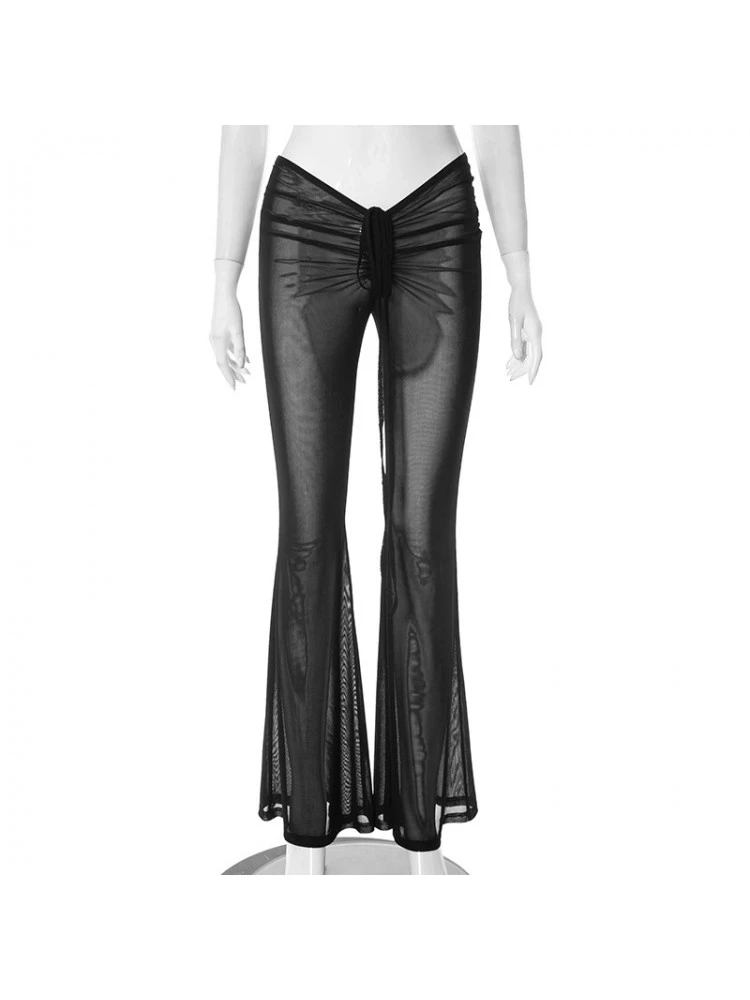 See Through Gauze Flared Pants - Image 6
