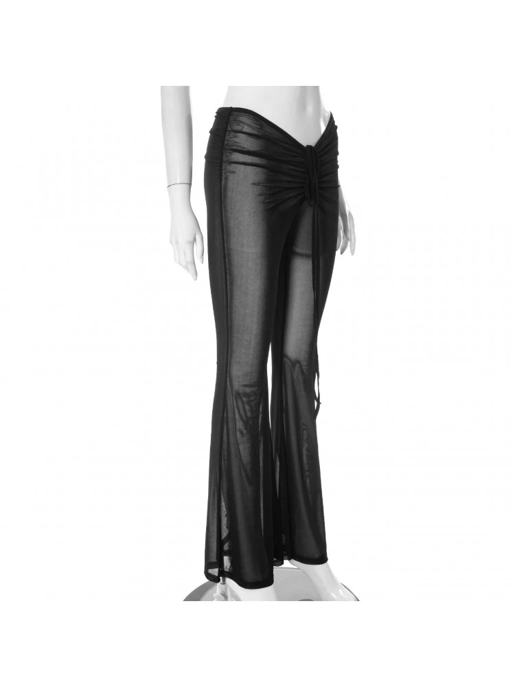 See Through Gauze Flared Pants - Image 7