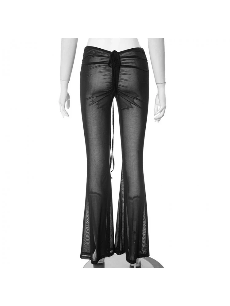 See Through Gauze Flared Pants - Image 8