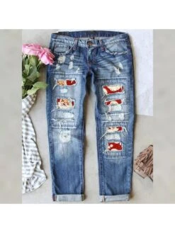 Christmas Print Mid-rise Jeans