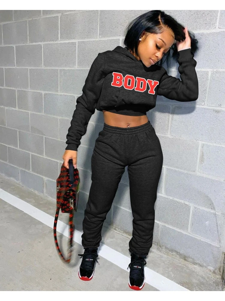 Letter Pattern Hooded Fitted Pants Sets