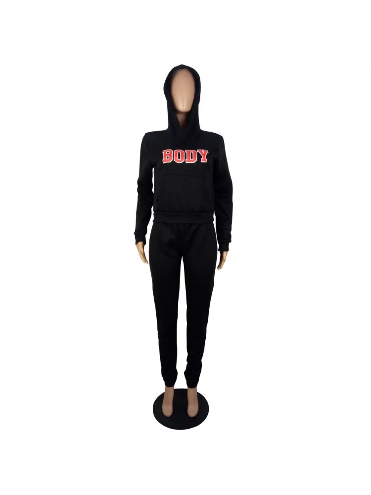 Letter Pattern Hooded Fitted Pants Sets - Image 3