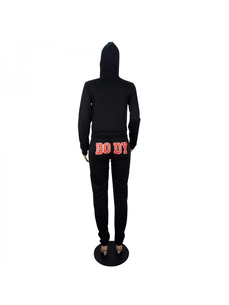 Letter Pattern Hooded Fitted Pants Sets - Image 5