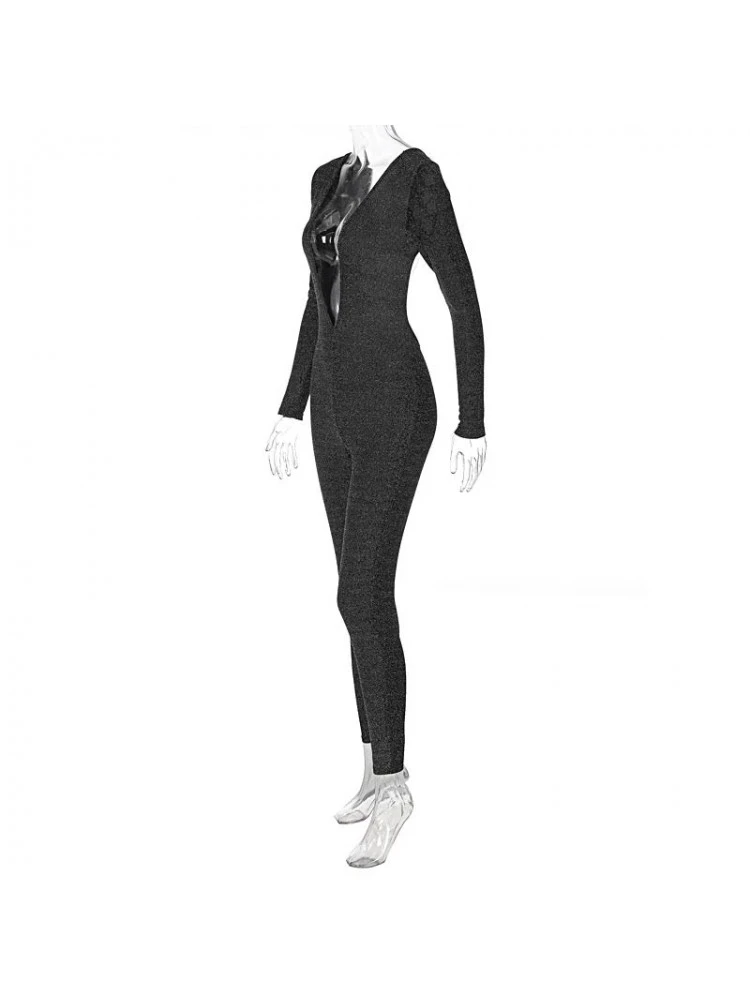 Shiny Deep V Neck Backless Jumpsuit - Image 6