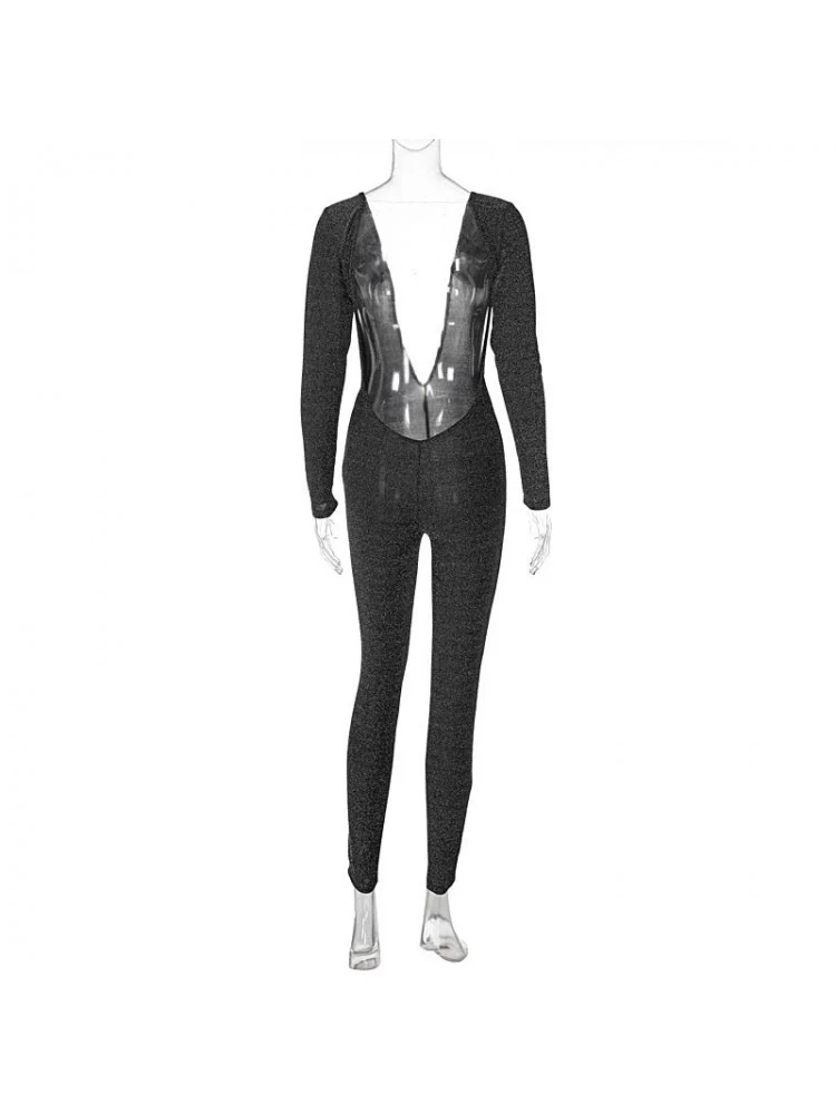 Shiny Deep V Neck Backless Jumpsuit - Image 7