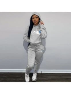 Printed Pocket Hoodies Elastic Waist Trouser Sets