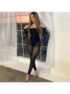 Off Shoulder See Through Fitted Jumpsuit