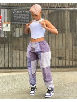 Colorblock Mid-rise Loose Pants