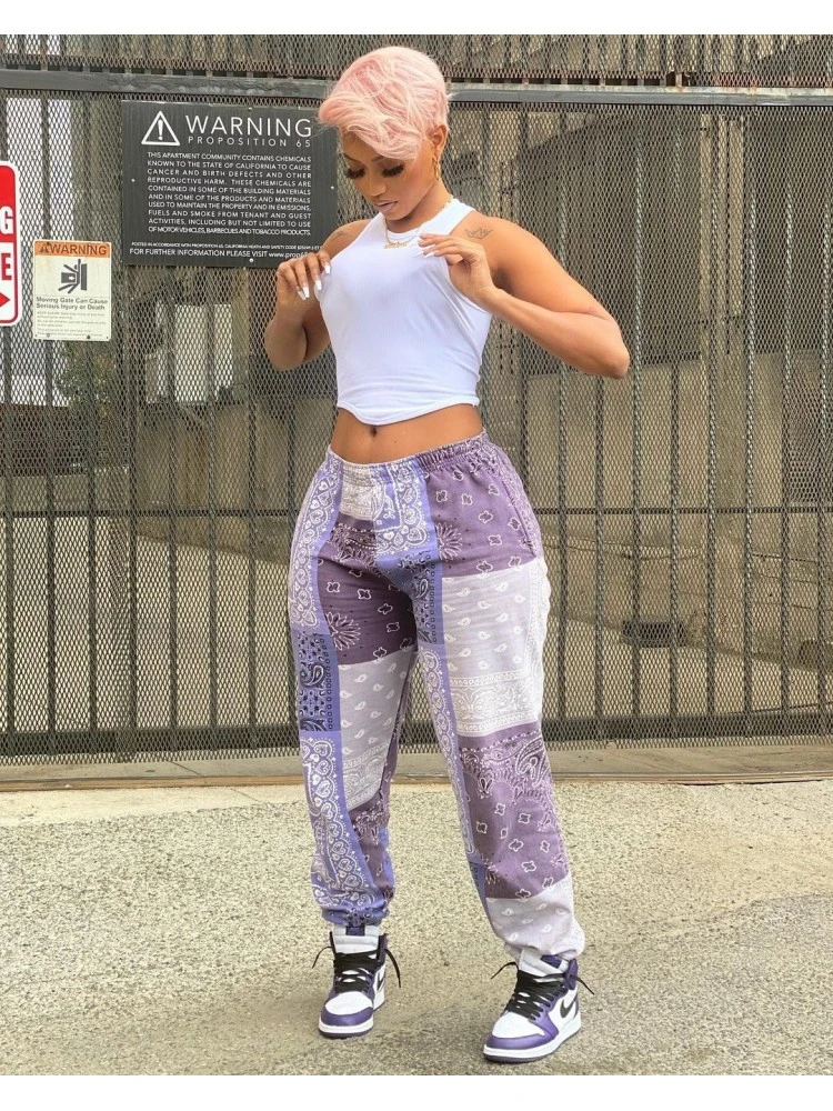 Colorblock Mid-rise Loose Pants