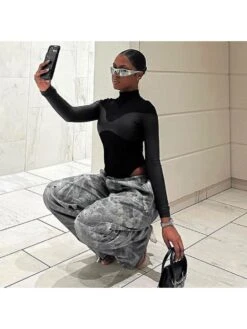 Patchwork Mid-rise Slim Bodysuits