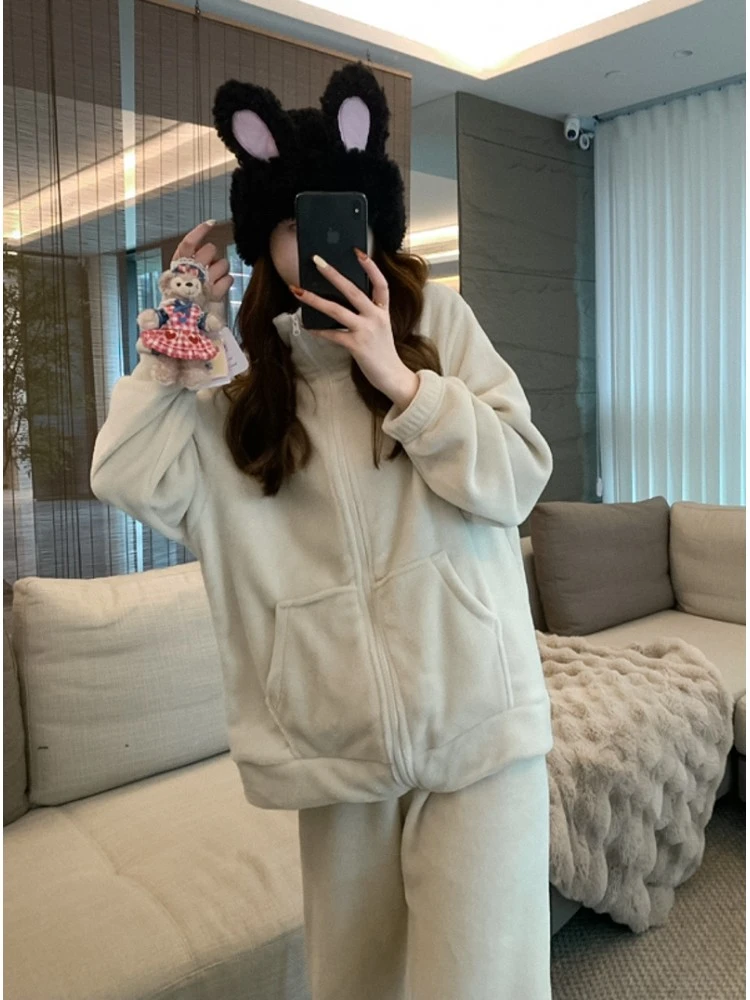 Patchwork High Rise Loose Pajamas Trouser Sets - Image 2