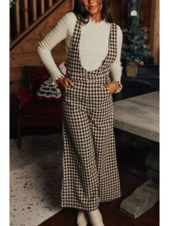 Printed Plaid Loose Wide Leg Strap Pants