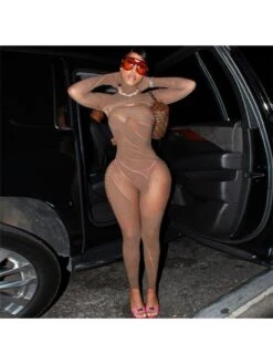 Hollow Out Perspective Hooded Lace Jumpsuit