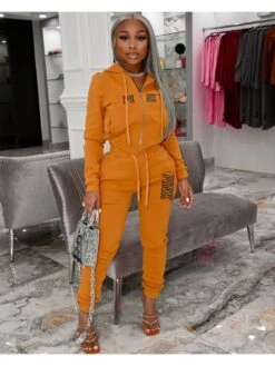 Letter Pattern Drawstring Zipper Trouser Sets