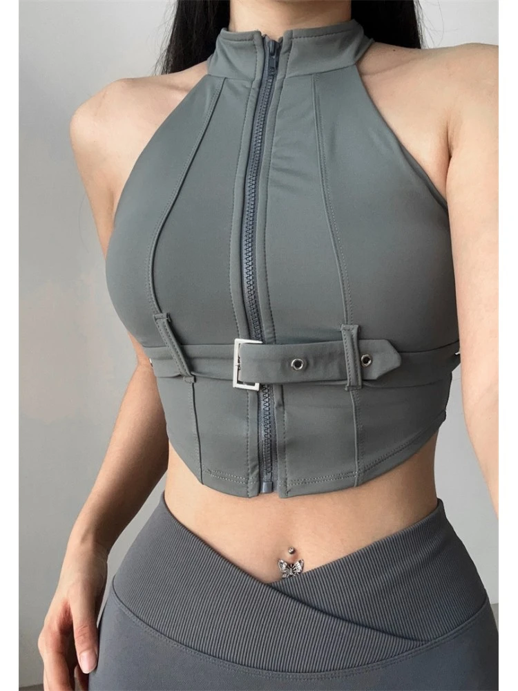 Patchwork Nylon Cropped Hasp Sporty Bra