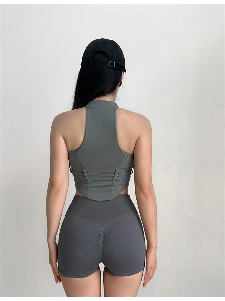 Patchwork Nylon Cropped Hasp Sporty Bra - Image 3