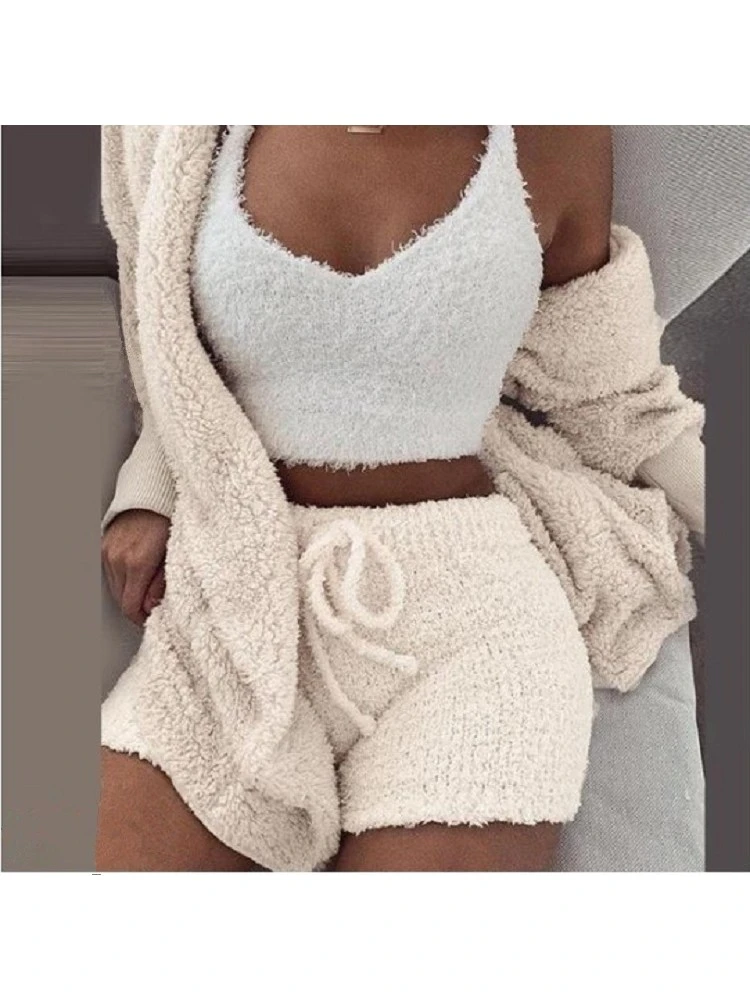 Patchwork Fluff Leisure Cotton Pajamas 3 Piece Sets - Image 2