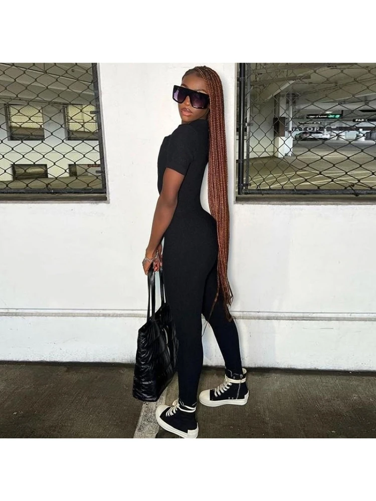 Collar V Neck Fitted Short Sleeve Jumpsuit - Image 5