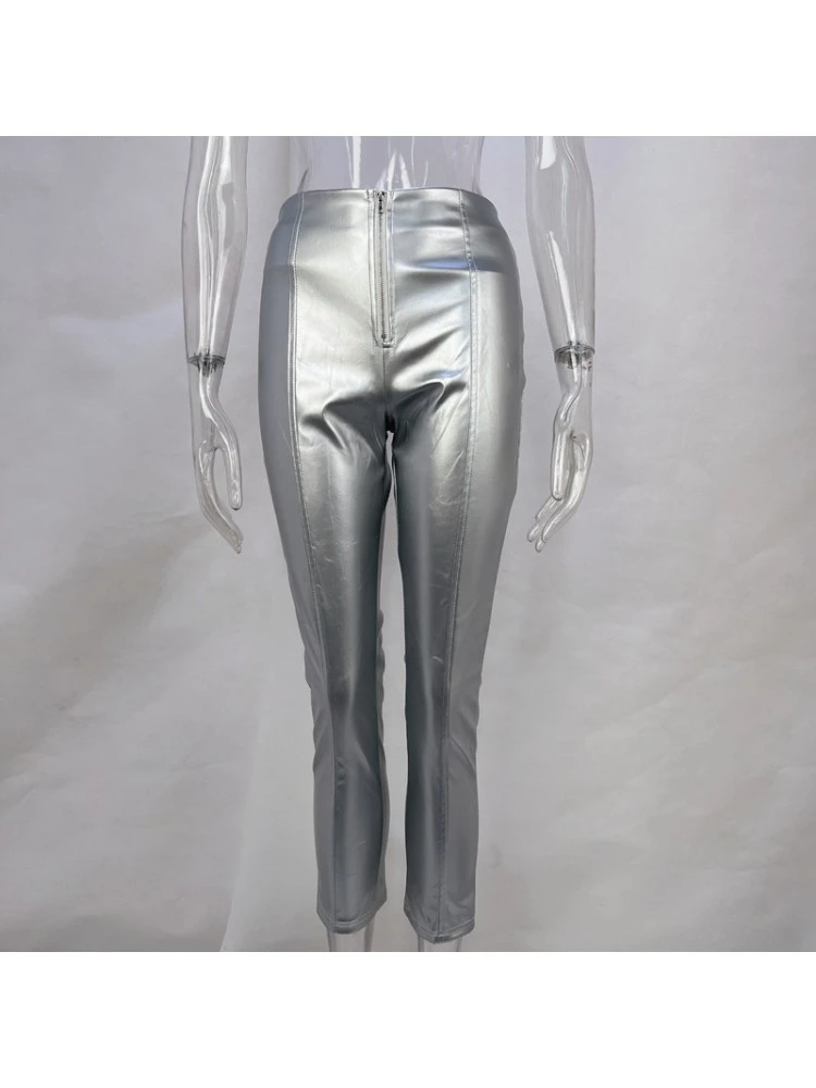 PU High Rise Zipper Fitted Pants - Image 5