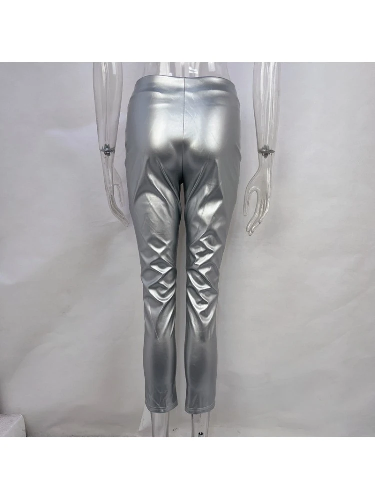 PU High Rise Zipper Fitted Pants - Image 6