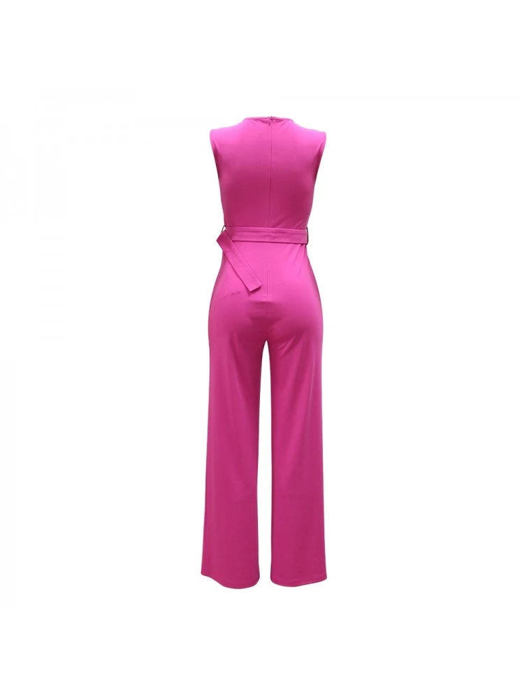 Hotfix Rhinestones Wide Leg With Belt Sleeveless Jumpsuit - Image 5
