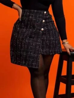 Plaid Buckle Irregular High Rise Skirts