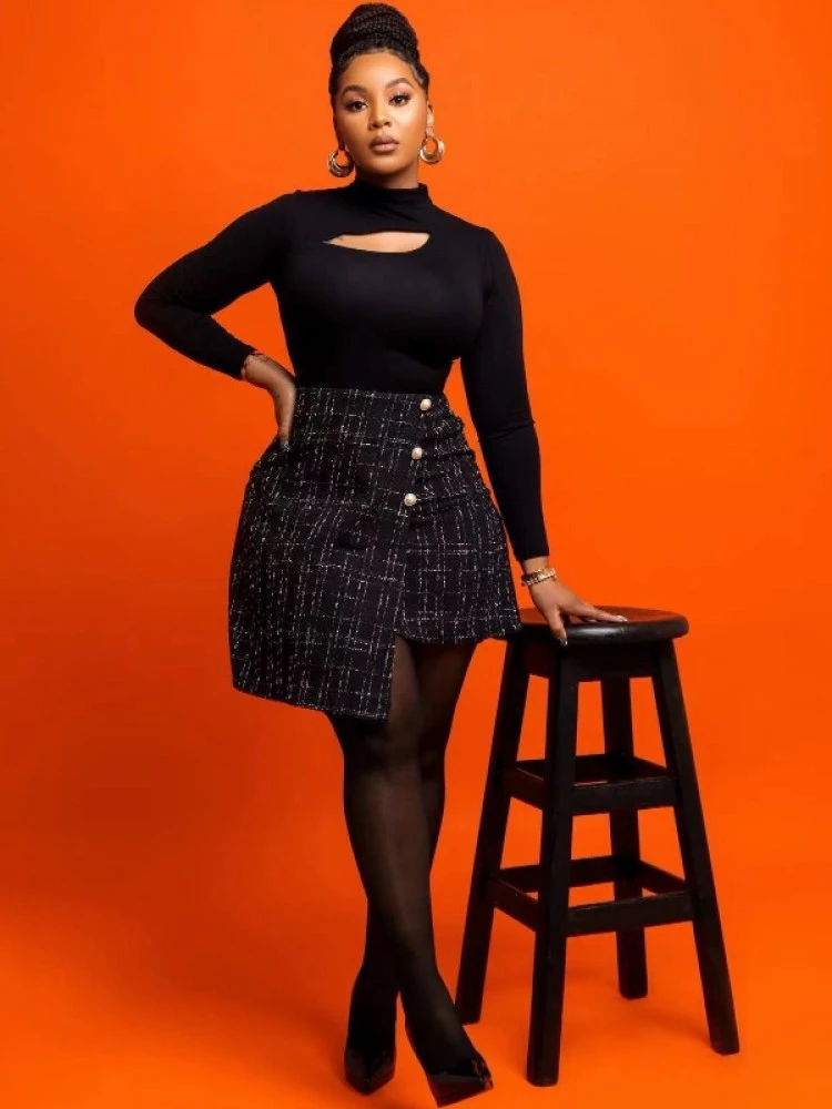 Plaid Buckle Irregular High Rise Skirts - Image 2