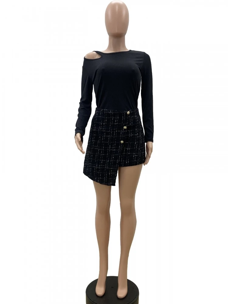 Plaid Buckle Irregular High Rise Skirts - Image 4