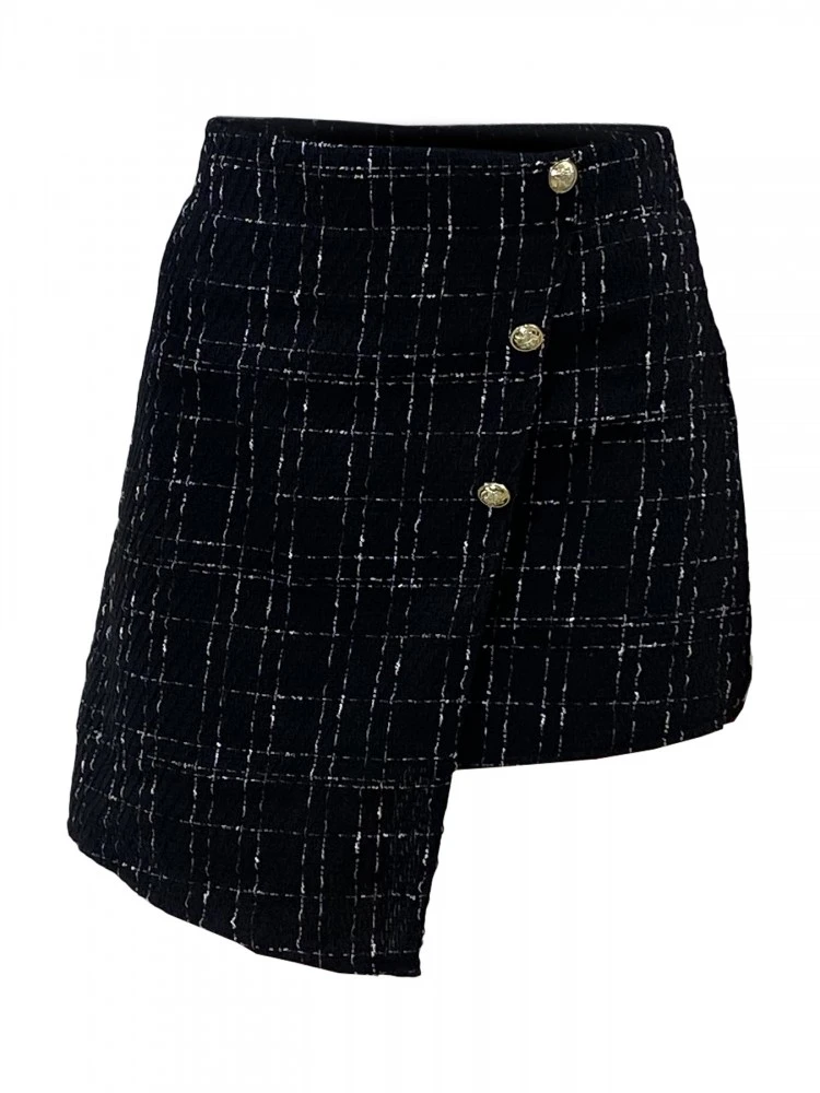 Plaid Buckle Irregular High Rise Skirts - Image 7
