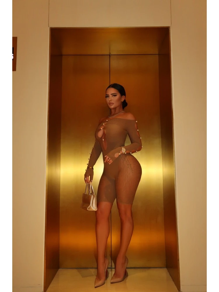 See Through Off Shoulder Cutout Rompers - Image 3