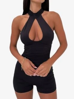 Patchwork Halter Neck Bodycon Rompers