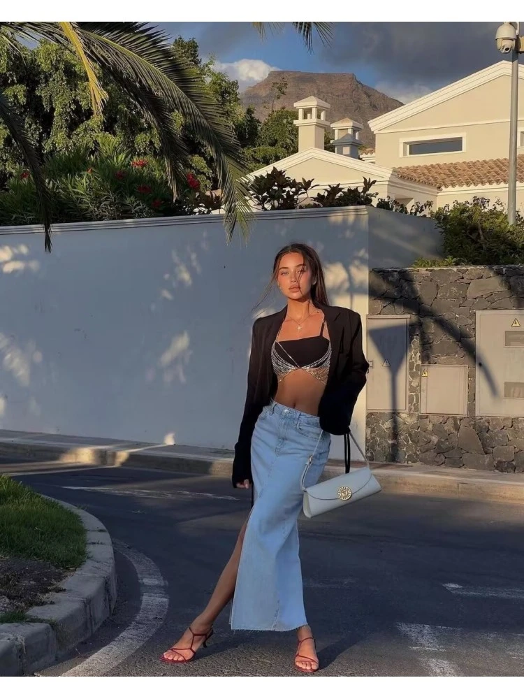 Patchwork Denim High Rise Skirts