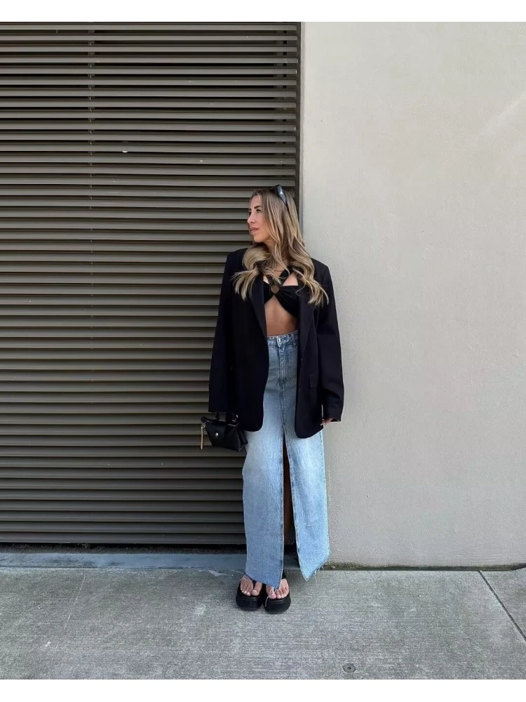 Patchwork Denim High Rise Skirts - Image 2