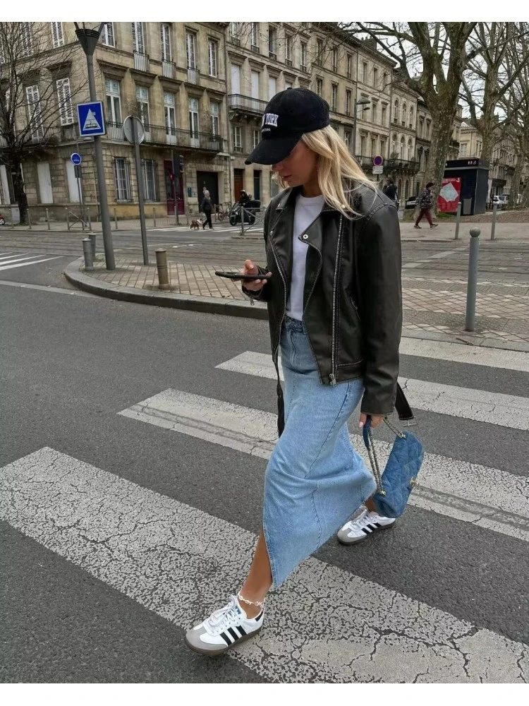 Patchwork Denim High Rise Skirts - Image 3