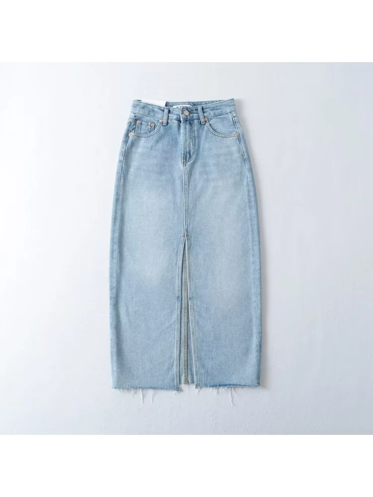 Patchwork Denim High Rise Skirts - Image 5